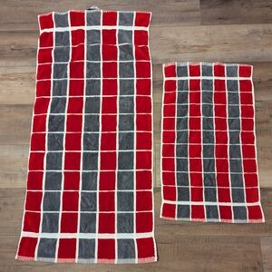 Vintage Red, Gray & White Checkered Towels Set